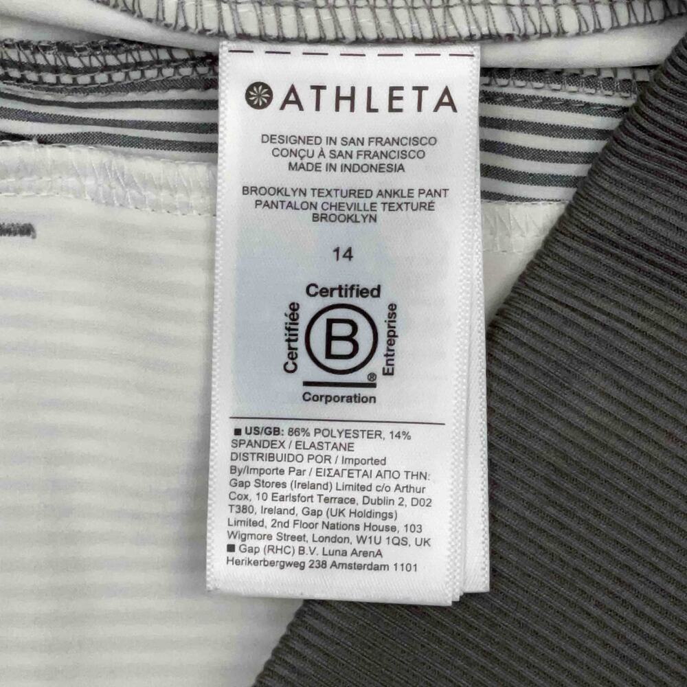 Athleta Brooklyn Textured Ankle Pants 14 Gray White Striped Commute Vacations - Picture 5 of 8